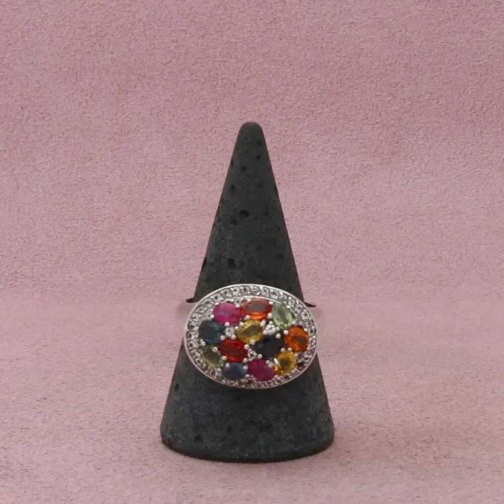 sterling silver multi colored topaz cluster (as-is) ring size 9.75